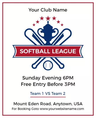 Patriotic Red and Blue Softball League Announcement Flyer Template