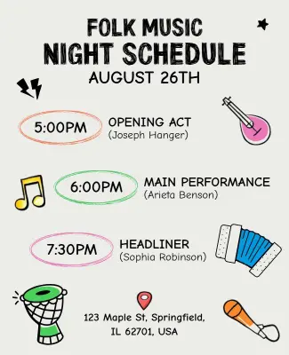 Folk Music Night Schedule Flyer Template