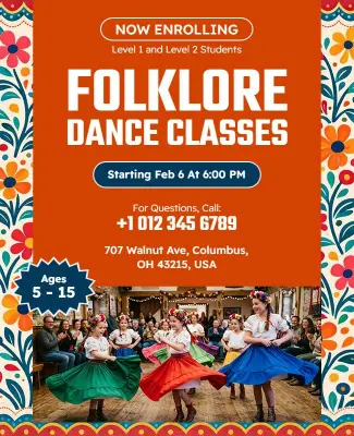 Folklore Dance Classes Enrollment Flyer Template