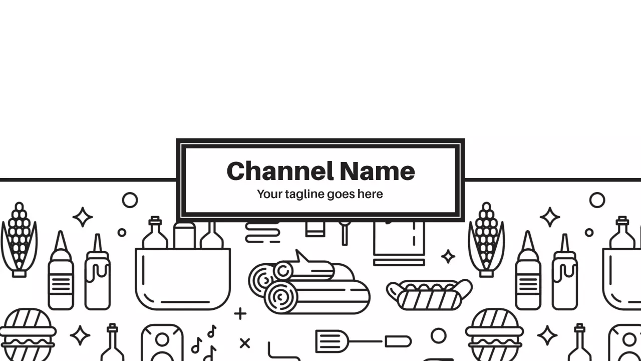 Food and Beverage Icons in Black and White YouTube Banner Template