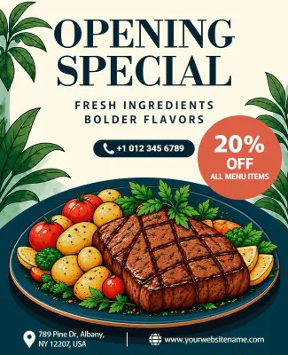 Food Restaurant Opening Special Offer Flyer Template