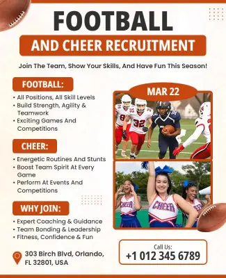 Football and Cheer Team Recruitment Flyer Template
