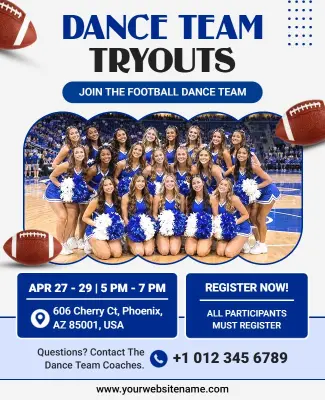 Football Dance Team Tryouts Announcement Flyer Template