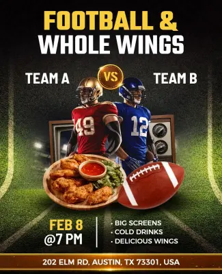 Football Game and Wings Night Poster Template