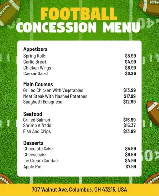 Football Game Day Concession Menu Flyer Template