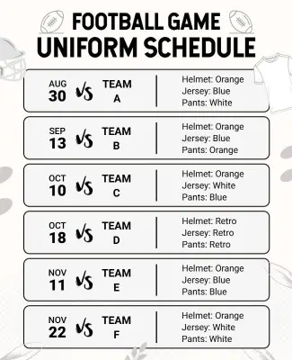 Football Game Uniform Schedule Poster Template