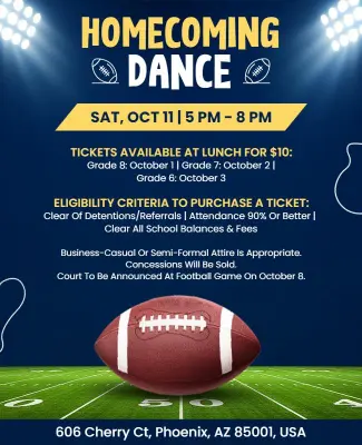 Football High School Homecoming Dance Event Flyer Template