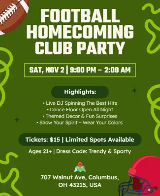 Football Homecoming Club Party Flyer Template