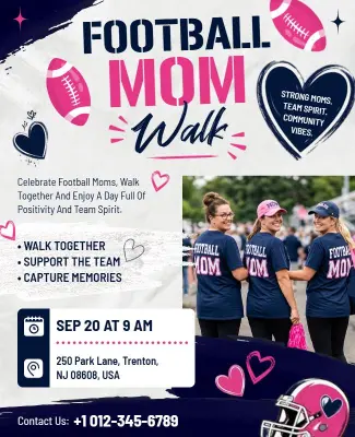 Football Mom Walk Community Event Flyer Template