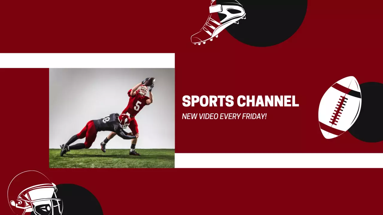 Football Players in Action on Bold Red Sports Channel Banner Template