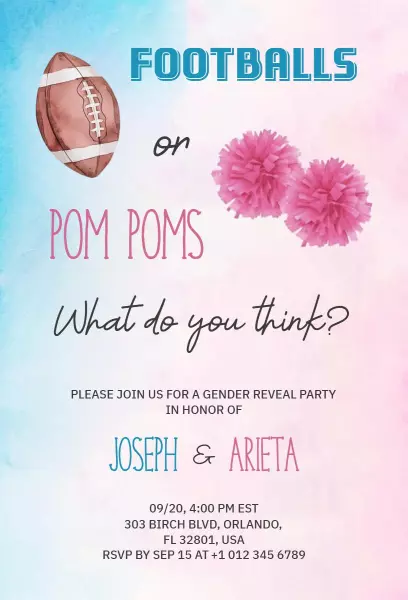 Football Pom Poms Playful Gender Reveal Party Invitation Template