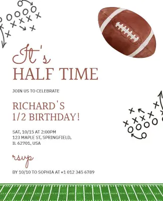 Football Theme Half Birthday Invitation Flyer Template