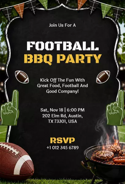 Football Themed BBQ Party Celebration Invitation Template