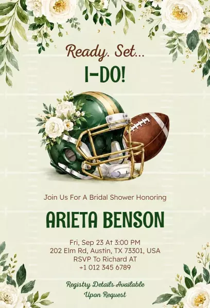 Football-Themed Floral Bridal Shower Celebration Invitation Template