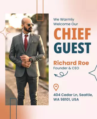 Formal Elegant Welcome Chief Guest Announcement Poster Template