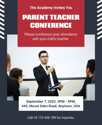 Formal Red Parent Teacher Conference Invitation Poster Template