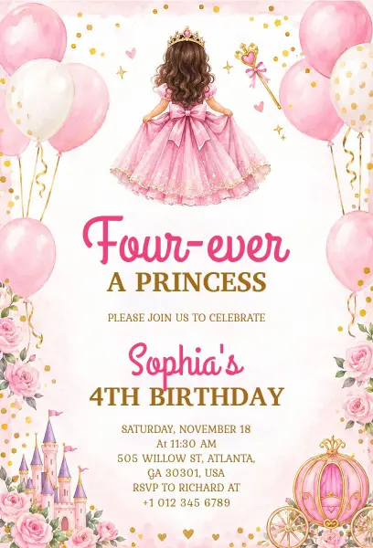 Four Ever a Princess Birthday Invitation Template