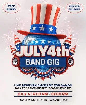 Fourth of July Band Gig Celebration Flyer Template