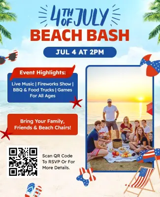 Fourth of July Beach Bash Celebration Flyer Template