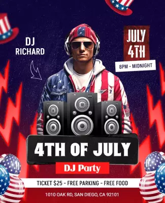 Fourth Of July Dj Party Flyer Template