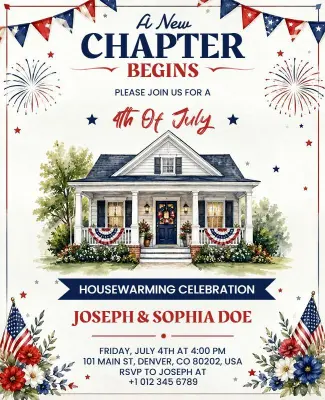 Fourth of July Housewarming Celebration Invitation Flyer Template
