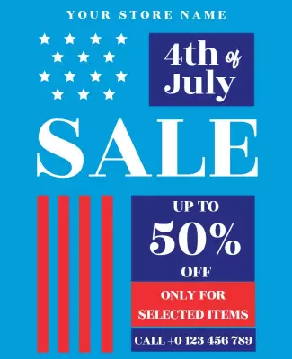 Patriotic Blue 4th of July Sale Promotional Flyer Template