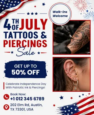 Fourth of July Tattoo and Piercing Sale Flyer Template