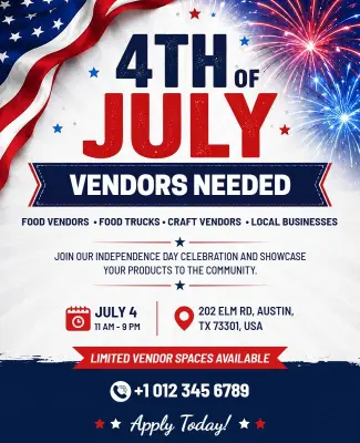 Fourth of July Vendor Needed Flyer Template