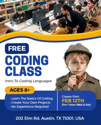 Free Kids Coding Class Educational Flyer Template