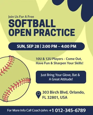 Free Softball Open Practice Event Flyer Template