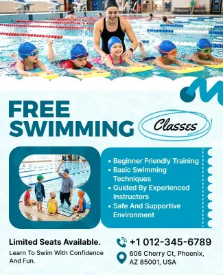 Free Swimming Classes Promotional Poster Template