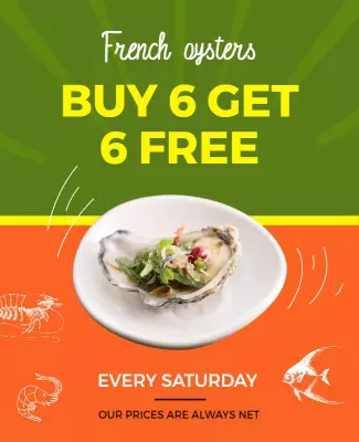 French Oyster Promotion Flyer with Seafood Illustrations Template