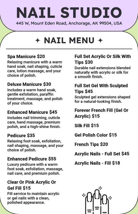 French Tips and Polish Color Variety Selections Nail Menu Template