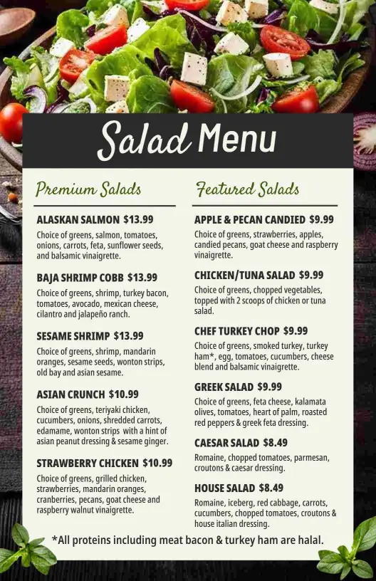 Fresh and Flavorful Premium and Featured Selections Salad Menu Template