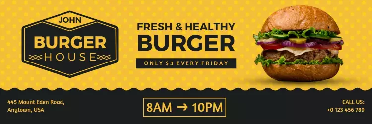 Fresh and Healthy Burger Promotion with Yellow Background Banner Template
