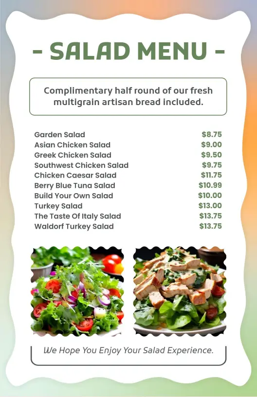 Fresh Artisan Bread Pairing with Tasty Healthy Salad Menu Template