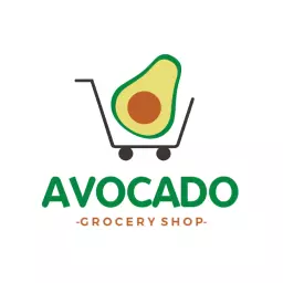 Fresh Avocado on a Shopping Cart Represents Grocery Shop Logo Template