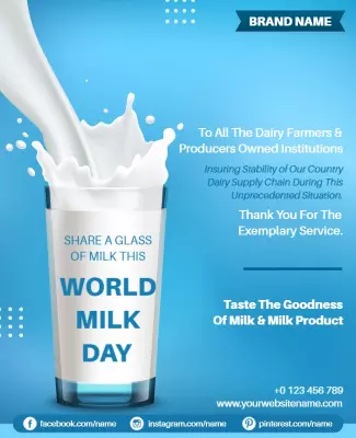 Fresh Blue Dairy Milk Celebration World Milk Day Poster Template