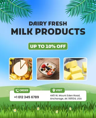Fresh Blue Sky Dairy Milk Products Sale Poster Template