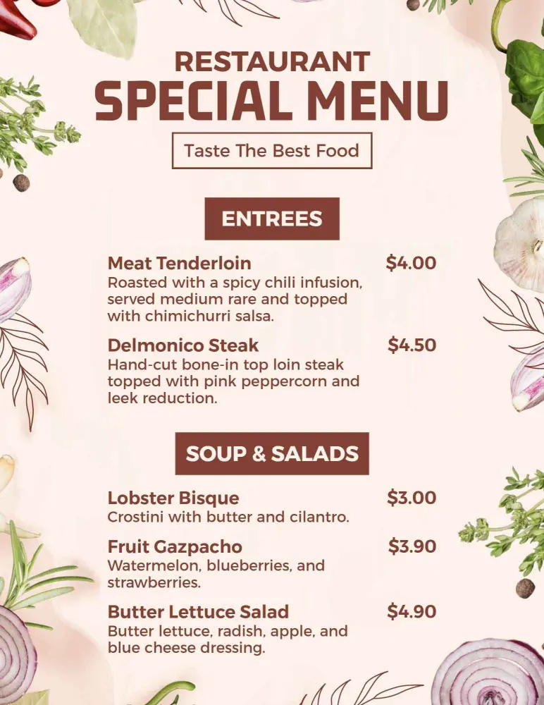 Fresh Botanical-Inspired Restaurant Special Menu Template
