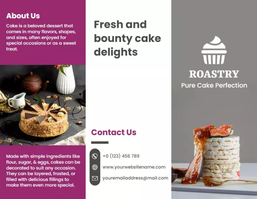 Fresh Cake Delights and Special Dessert Offers Bakery Brochure Template