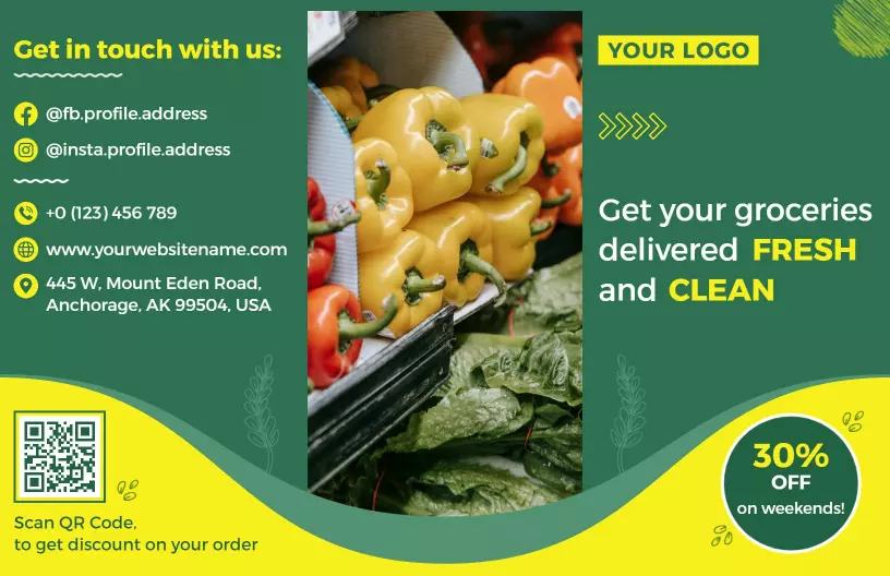Fresh Clean Grocery Delivery Service and Discounts Brochure Template