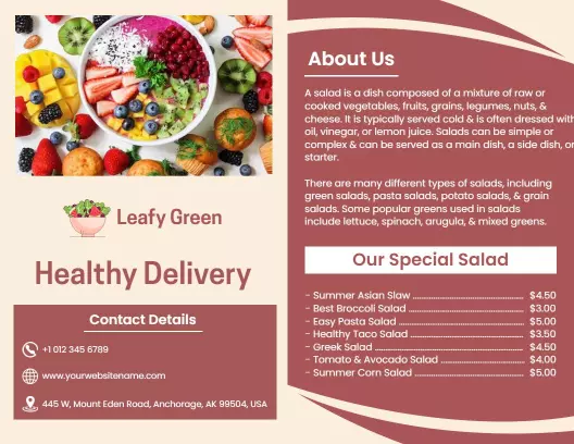 Fresh Colorful Salad Menu and Delivery Service Brochure Template