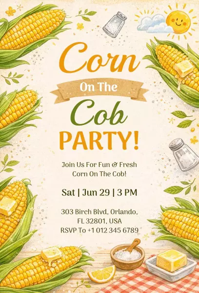 Fresh Corn on the Cob Summer Celebration Party Invitation Template