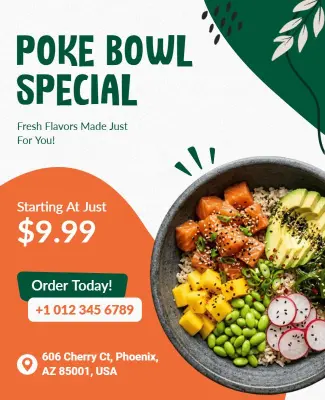 Fresh Flavors Poke Bowl Promotion Poster Template