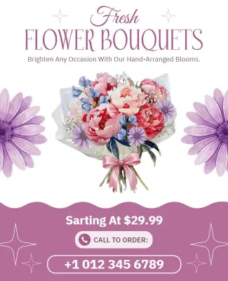 Fresh Flower Bouquet Sale Poster Template