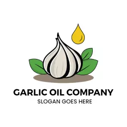 Fresh Garlic and Olive Elements Highlighting Healthy Oil Logo Template