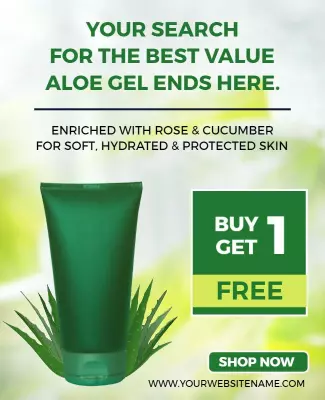 Fresh Green Aloe Gel Promotion with Rose and Cucumber Poster Template