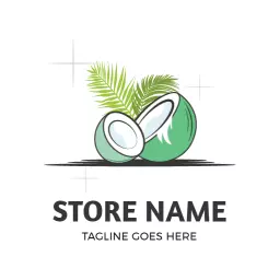 Fresh Green Coconut Design Featuring Tropical Leaves Logo Template