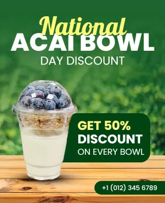 Fresh Green Discount Offer for National Acai Bowl Poster Template
